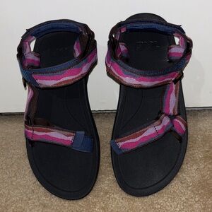 Teva Kids Black Sandals with Pink and Purple Striped Straps
